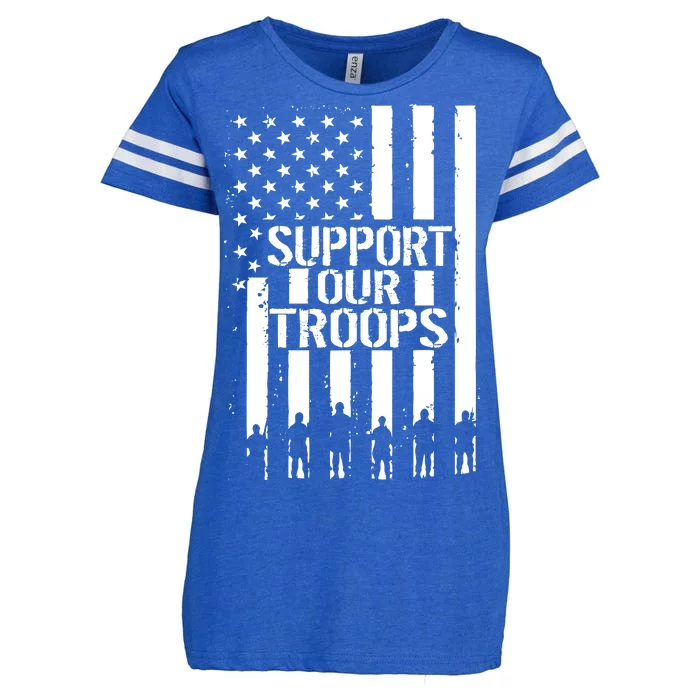 Support Our Troops Distressed American Flag Enza Ladies Jersey Football T-Shirt