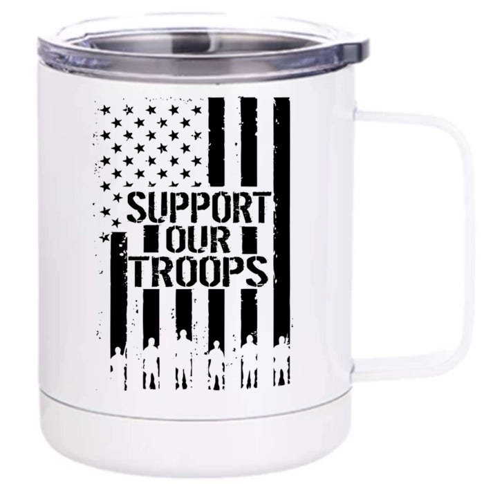 Support Our Troops Distressed American Flag Front & Back 12oz Stainless Steel Tumbler Cup