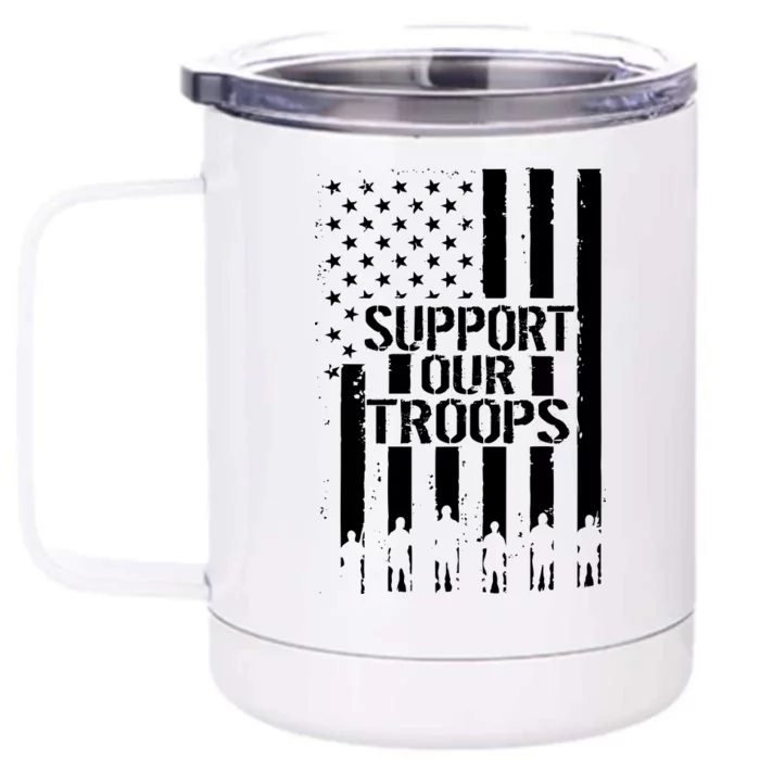 Support Our Troops Distressed American Flag Front & Back 12oz Stainless Steel Tumbler Cup