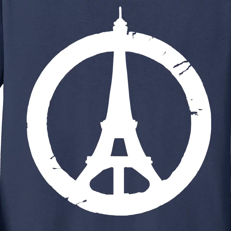 Support Paris Peace Sign Eiffel Tower Kids Long Sleeve Shirt