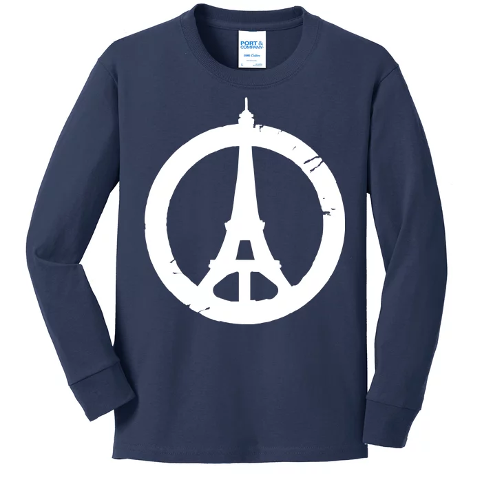 Support Paris Peace Sign Eiffel Tower Kids Long Sleeve Shirt