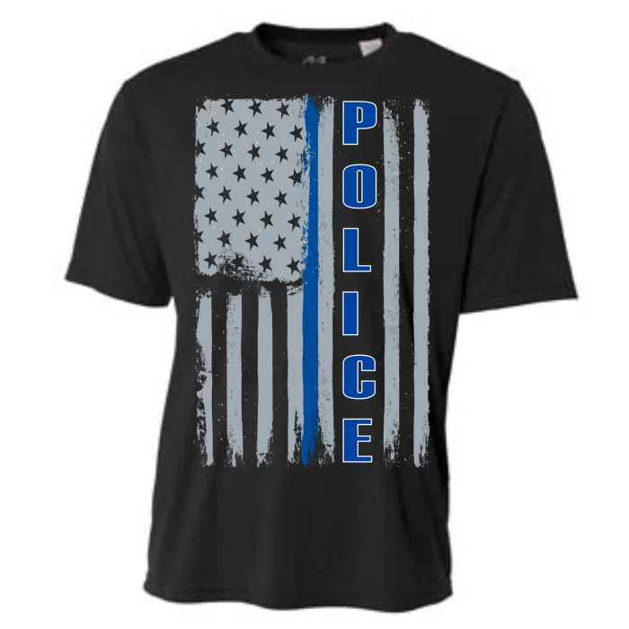 Support Police Blue Flag Cooling Performance Crew T-Shirt