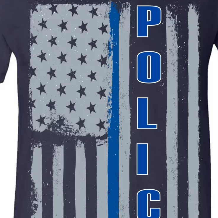 Support Police Blue Flag V-Neck T-Shirt