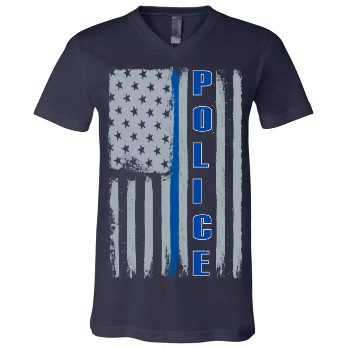 Support Police Blue Flag V-Neck T-Shirt