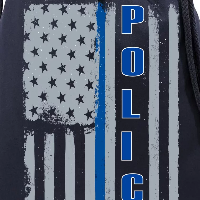 Support Police Blue Flag Drawstring Bag