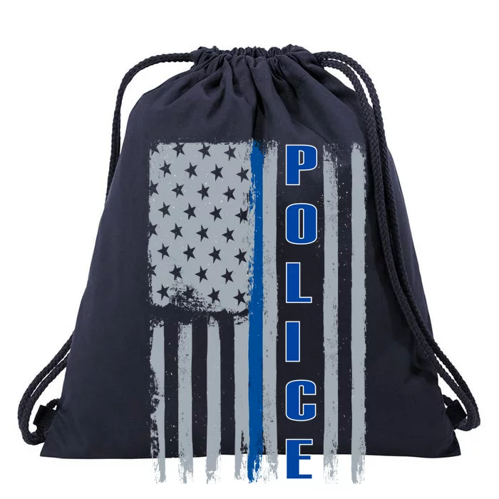 Support Police Blue Flag Drawstring Bag