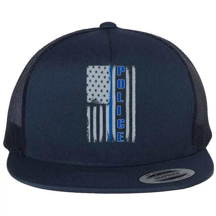 Support Police Blue Flag Flat Bill Trucker Hat