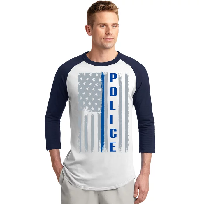 Support Police Blue Flag Baseball Sleeve Shirt