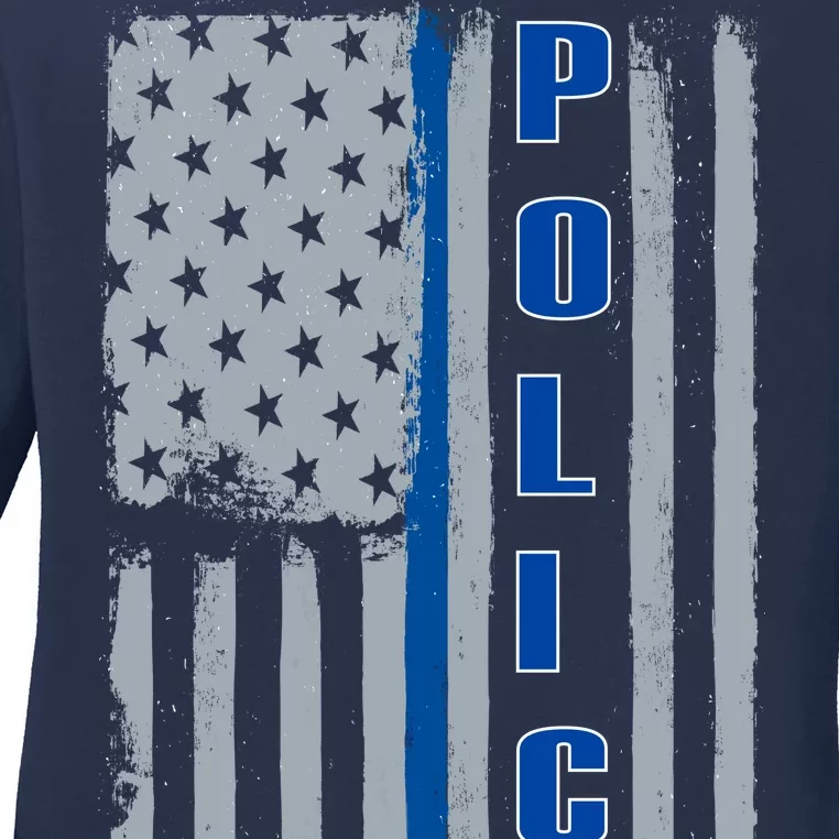 Support Police Blue Flag Ladies Long Sleeve Shirt