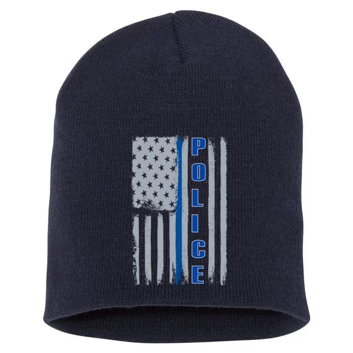 Support Police Blue Flag Short Acrylic Beanie