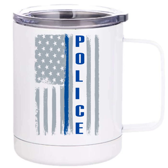 Support Police Blue Flag Front & Back 12oz Stainless Steel Tumbler Cup