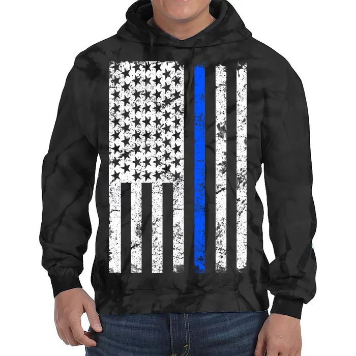 Support Police Blue Thin Line American Flag Tie Dye Hoodie