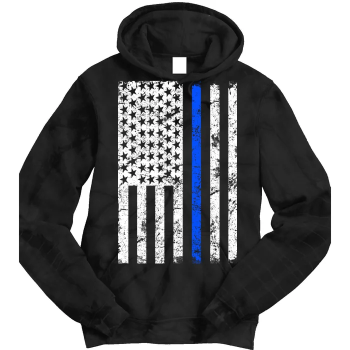 Support Police Blue Thin Line American Flag Tie Dye Hoodie