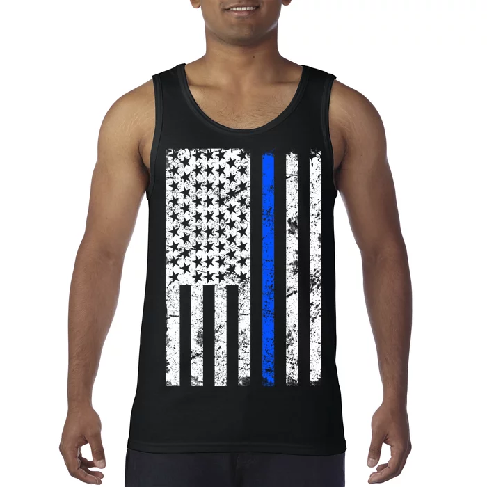 Support Police Blue Thin Line American Flag Tank Top