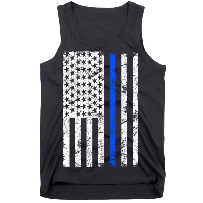 Support Police Blue Thin Line American Flag Tank Top