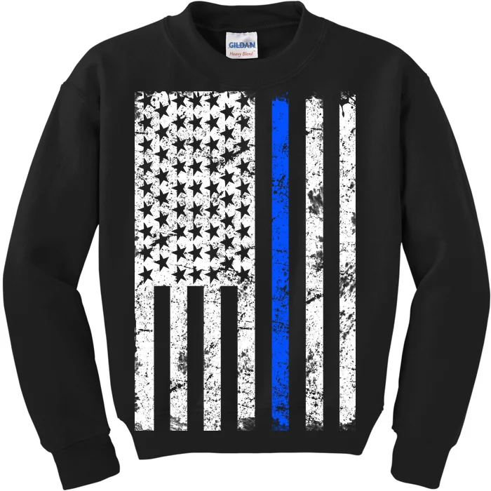 Support Police Blue Thin Line American Flag Kids Sweatshirt