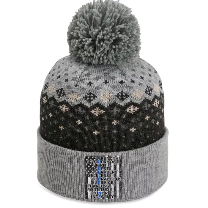 Support Police Thin Blue Line Distressed Flag The Baniff Cuffed Pom Beanie