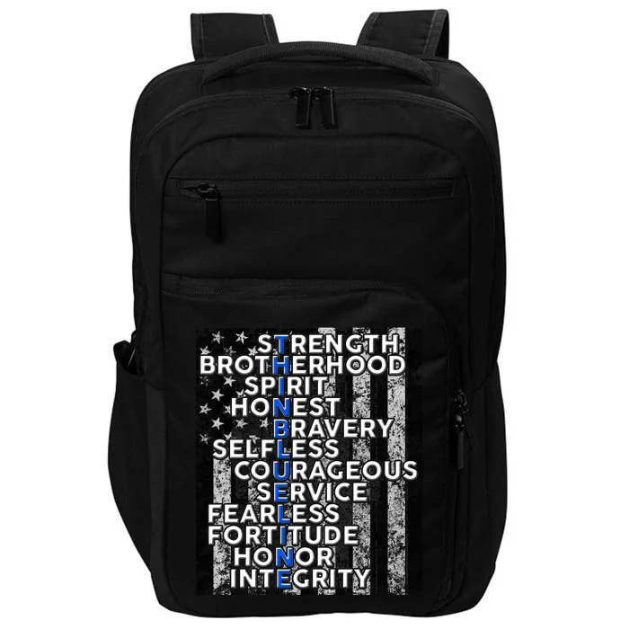 Support Police Thin Blue Line Distressed Flag Impact Tech Backpack