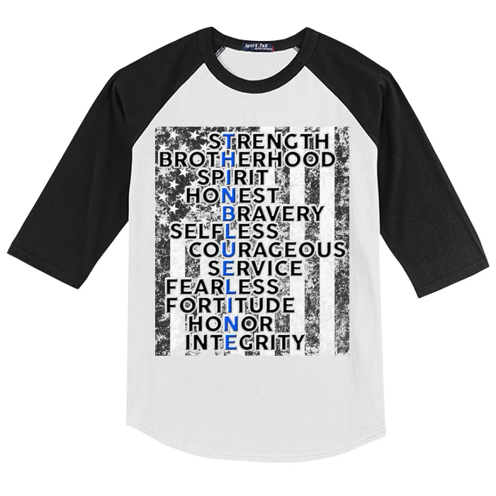 Support Police Thin Blue Line Distressed Flag Kids Colorblock Raglan Jersey