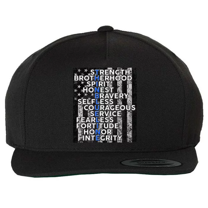 Support Police Thin Blue Line Distressed Flag Wool Snapback Cap