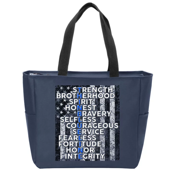 Support Police Thin Blue Line Distressed Flag Zip Tote Bag