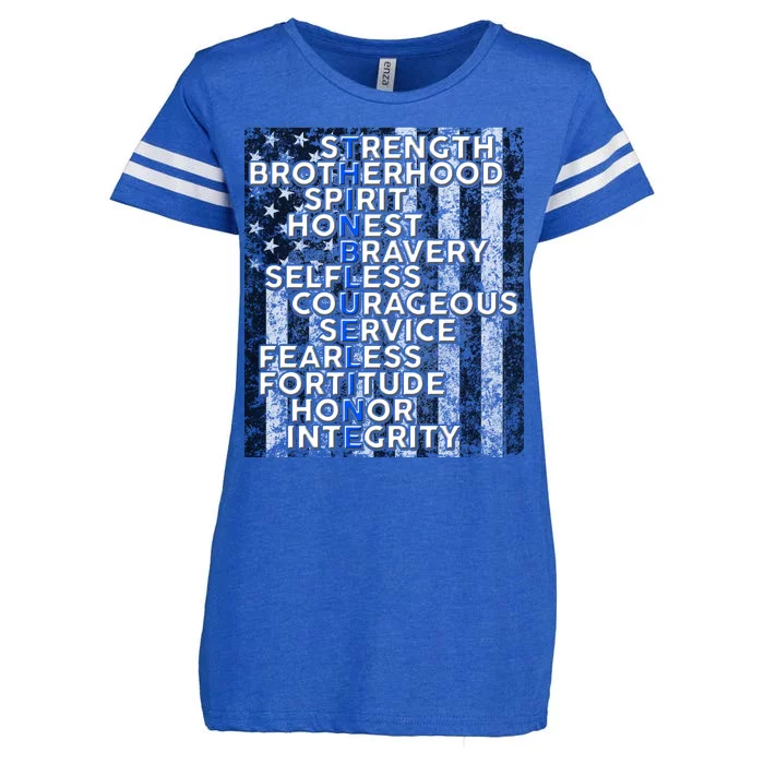 Support Police Thin Blue Line Distressed Flag Enza Ladies Jersey Football T-Shirt