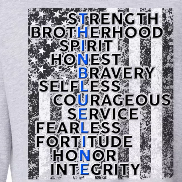 Support Police Thin Blue Line Distressed Flag Cropped Pullover Crew