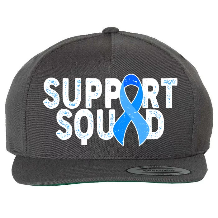 Support Squad Colon Cancer Awareness Blue Ribbon Wool Snapback Cap