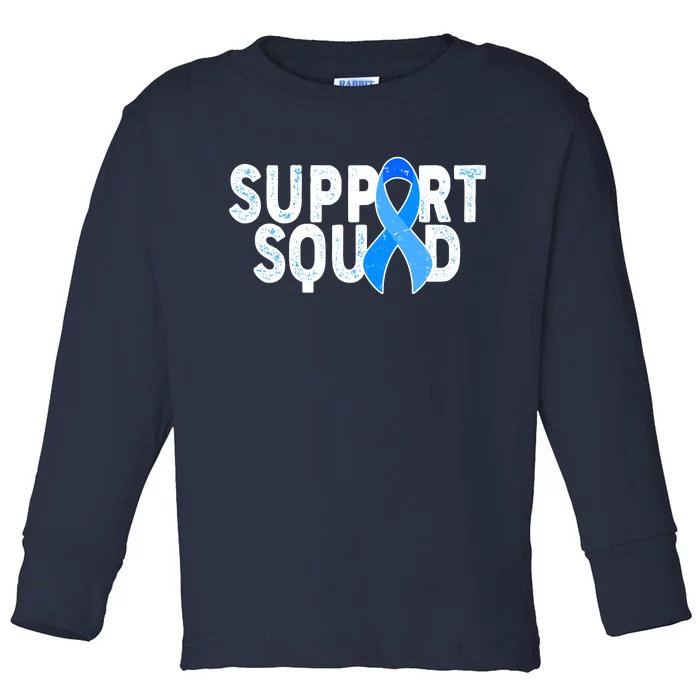 Support Squad Colon Cancer Awareness Blue Ribbon Toddler Long Sleeve Shirt