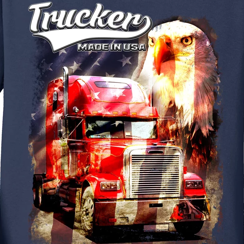 Support Trucker Made In USA Eagle Flag Kids Long Sleeve Shirt