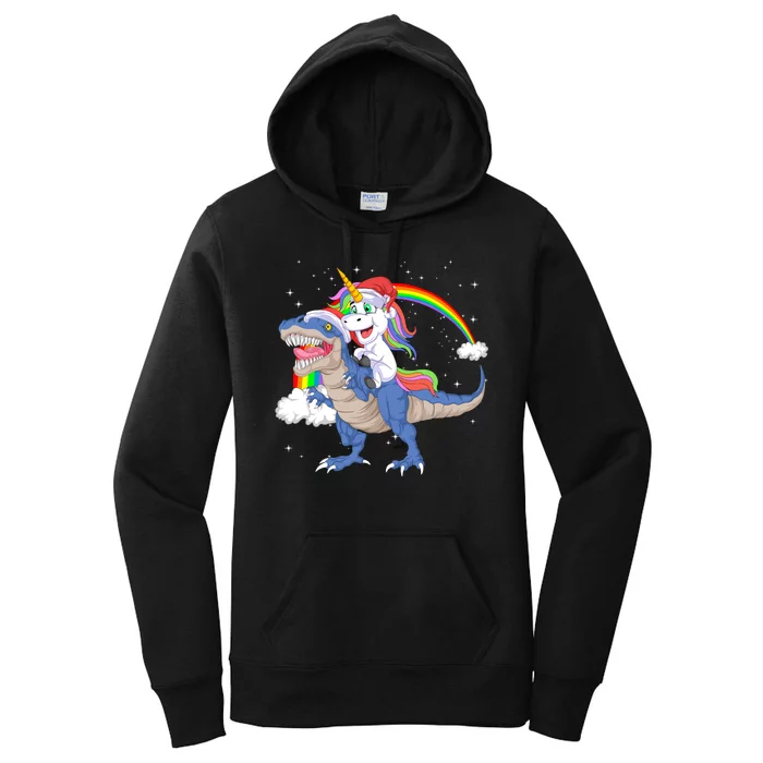 Santa Unicorn Riding Dinosaur Women's Pullover Hoodie