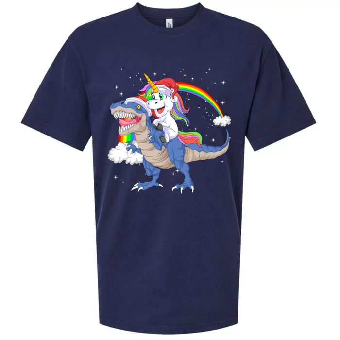 Santa Unicorn Riding Dinosaur Sueded Cloud Jersey T-Shirt