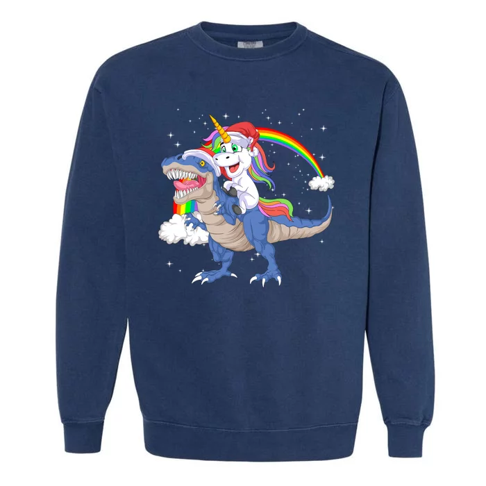 Santa Unicorn Riding Dinosaur Garment-Dyed Sweatshirt