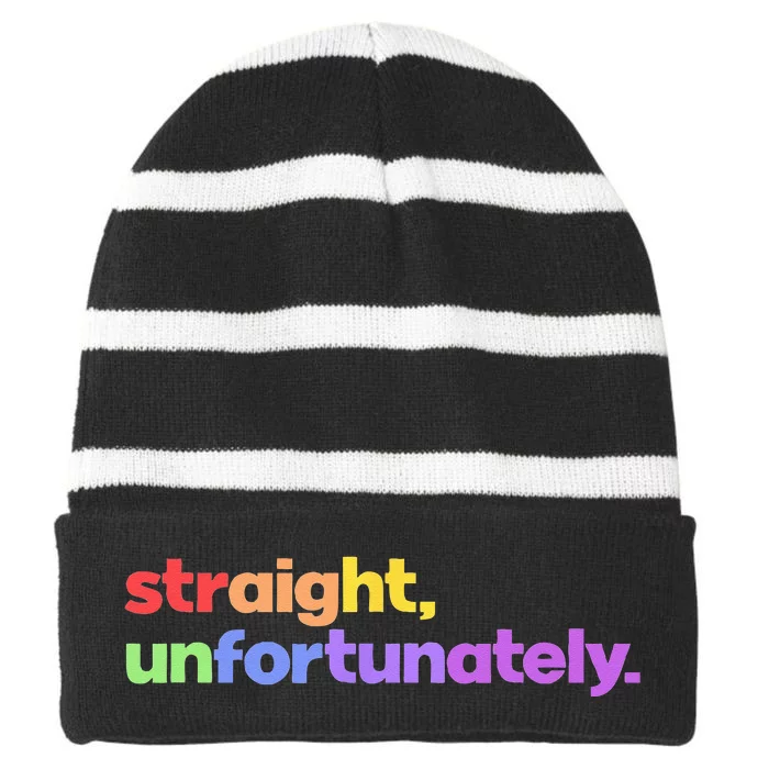 Straight Unfortunately Rainbow Pride Ally LGBTQ Gay Striped Beanie with Solid Band