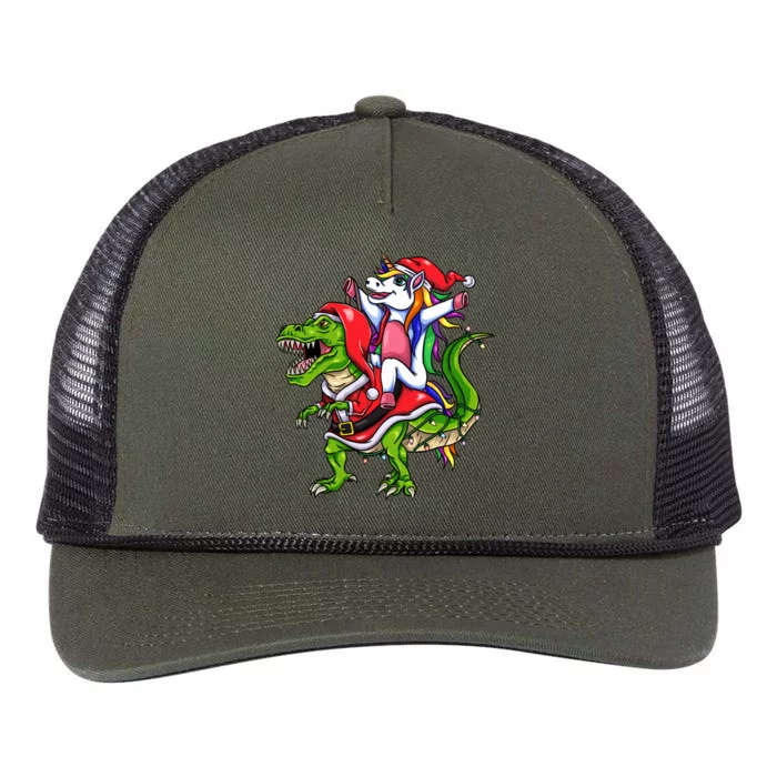 Santa Unicorn Riding Christmas Dinosaur Meaningful Gift Retro Rope Trucker Hat Cap