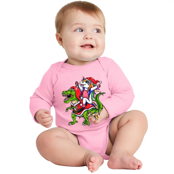 Santa Unicorn Riding Christmas Dinosaur Meaningful Gift Baby Long Sleeve Bodysuit