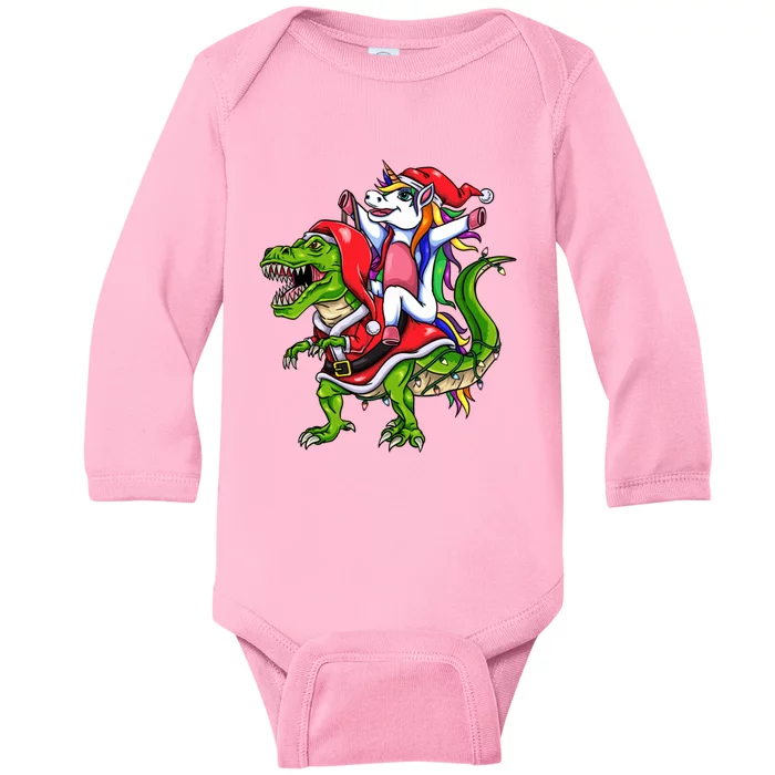 Santa Unicorn Riding Christmas Dinosaur Meaningful Gift Baby Long Sleeve Bodysuit