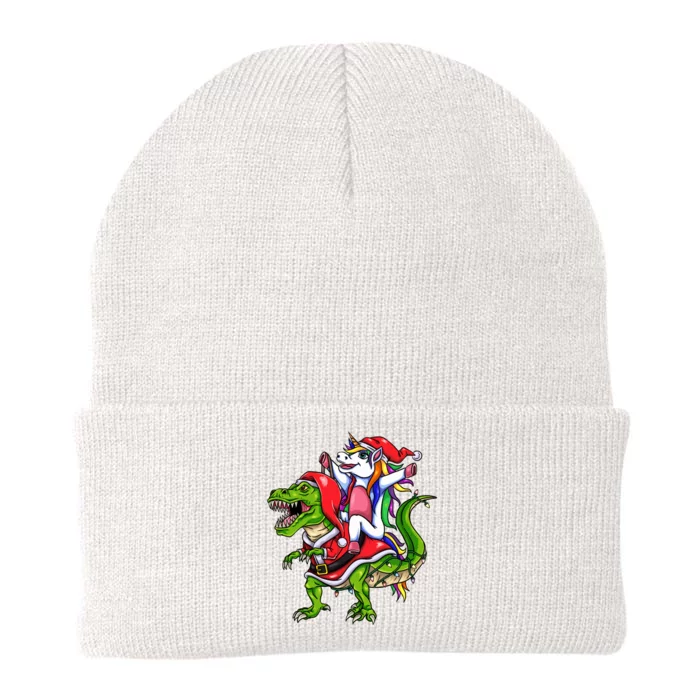 Santa Unicorn Riding Christmas Dinosaur Meaningful Gift Knit Cap Winter Beanie