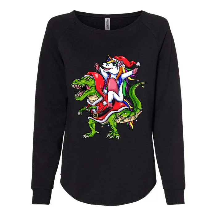 Santa Unicorn Riding Christmas Dinosaur Gift Womens California Wash Sweatshirt