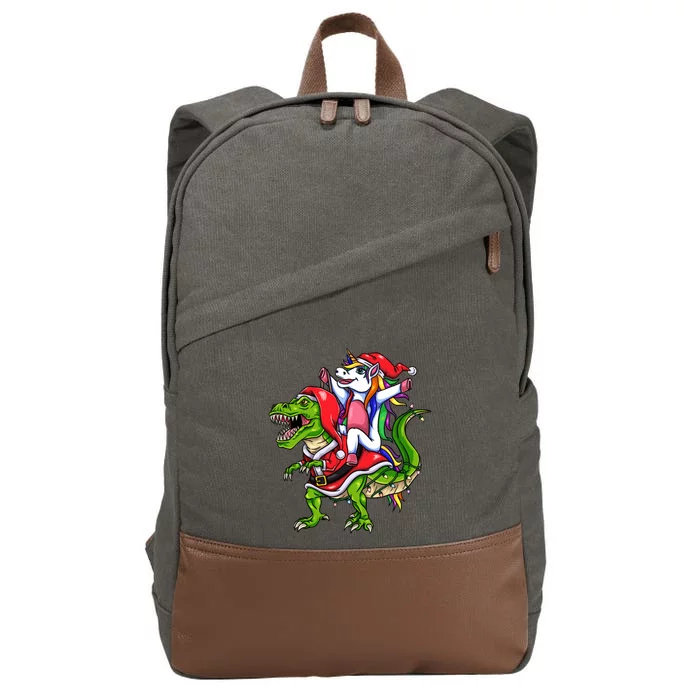 Santa Unicorn Riding Christmas Dinosaur Gift Cotton Canvas Backpack