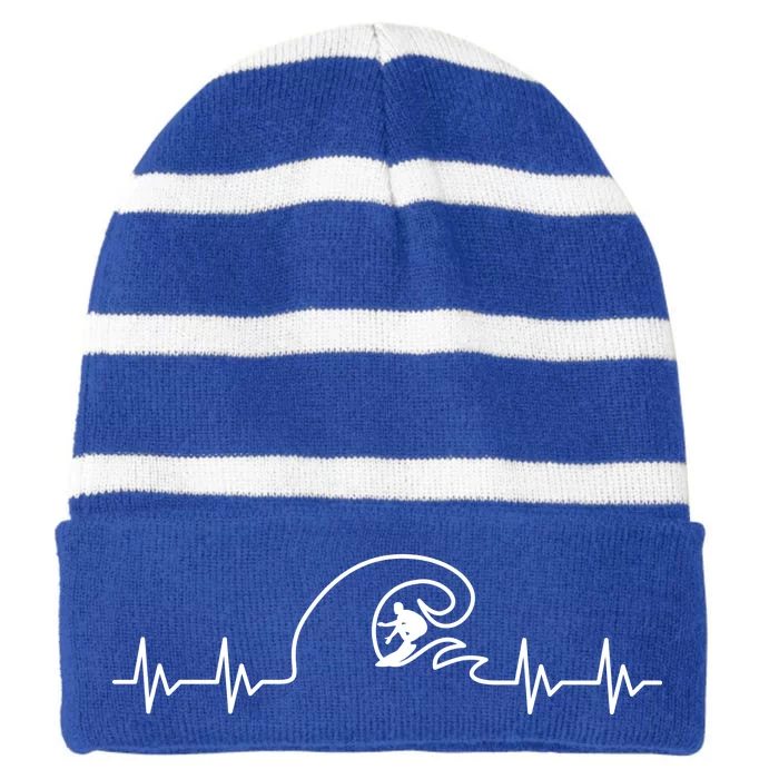 Surfer Heartbeat Pulse Striped Beanie with Solid Band