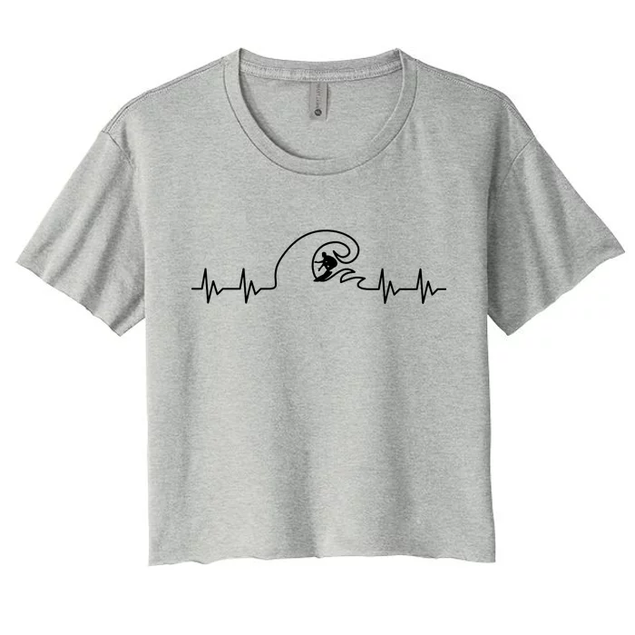 Surfer Heartbeat Pulse Women's Crop Top Tee