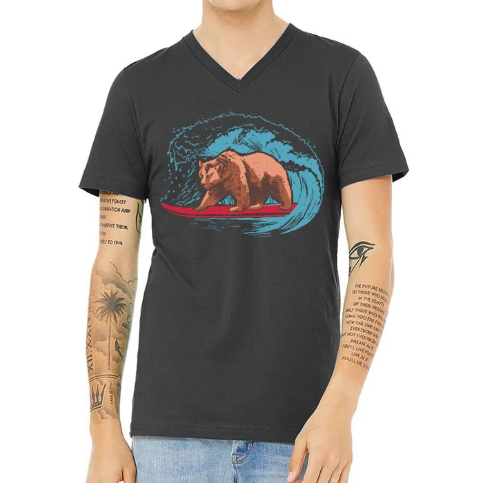 Surfing Bear V-Neck T-Shirt