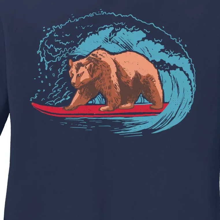 Surfing Bear Ladies Long Sleeve Shirt