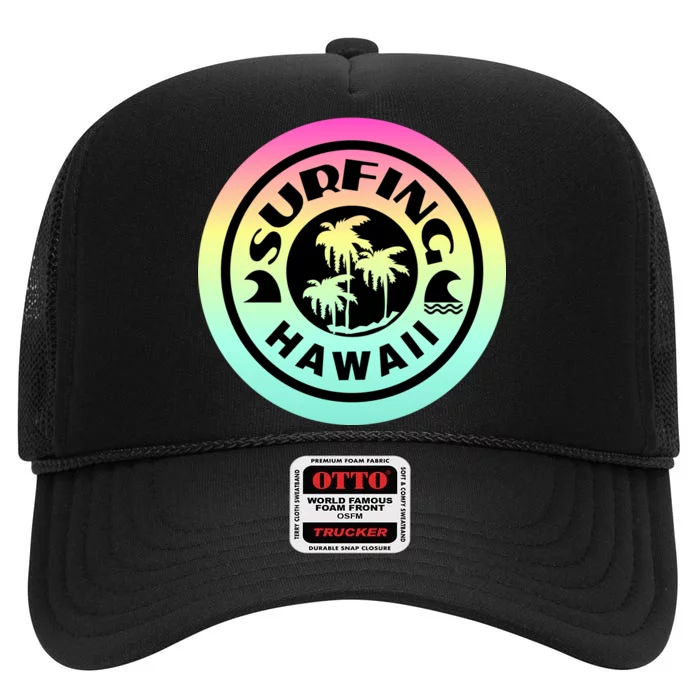 Surfing Hawaii Logo High Crown Mesh Trucker Hat