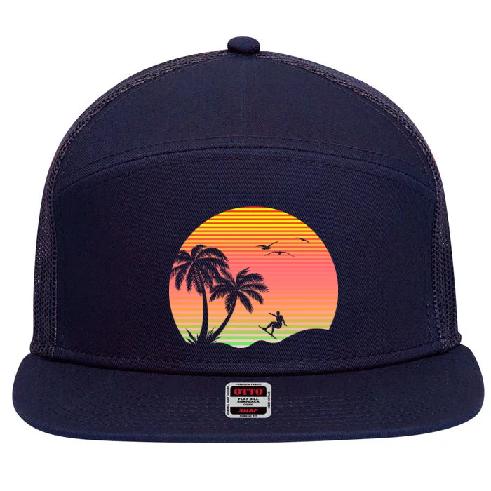 Surfing Into The Sunset 7 Panel Mesh Trucker Snapback Hat