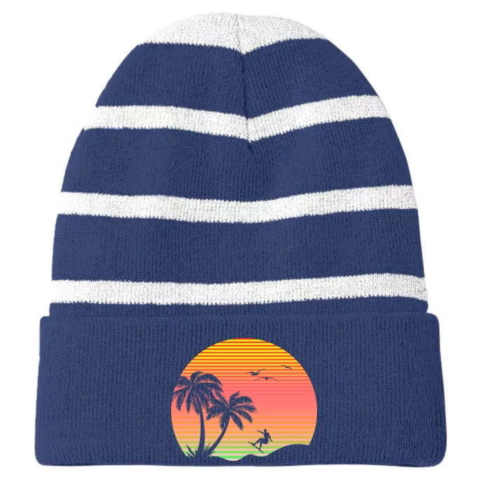 Surfing Into The Sunset Striped Beanie with Solid Band