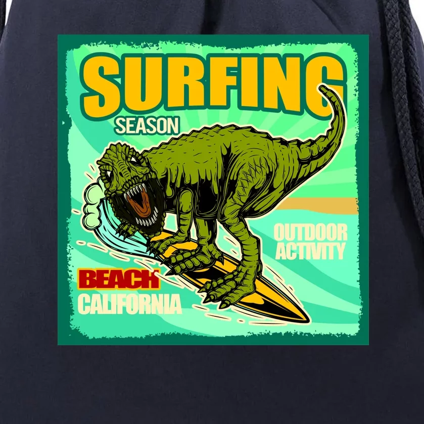 Surfing T-Rex Drawstring Bag