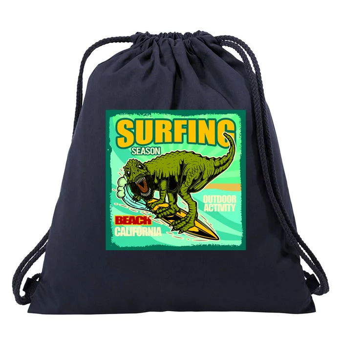 Surfing T-Rex Drawstring Bag