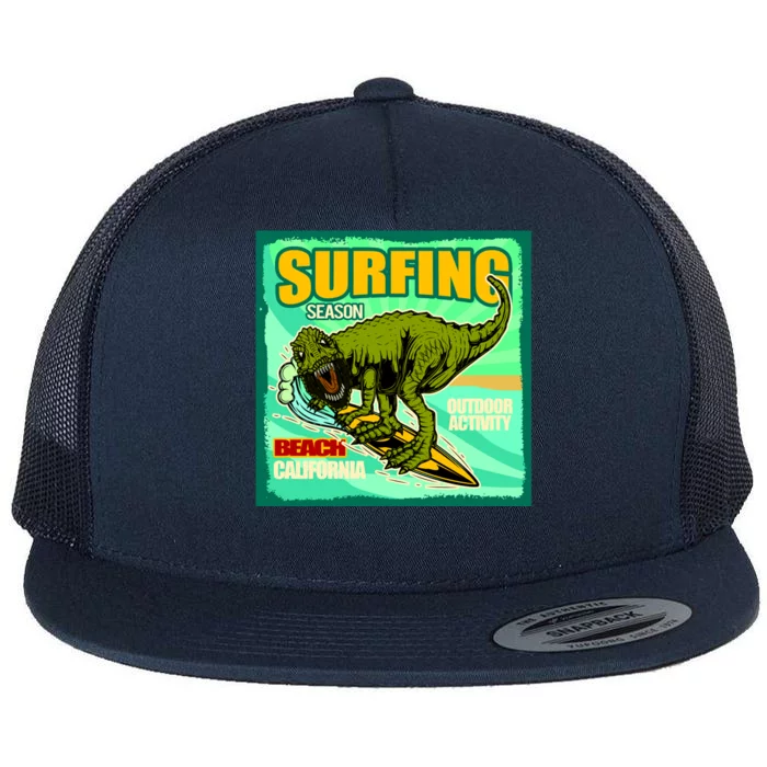 Surfing T-Rex Flat Bill Trucker Hat